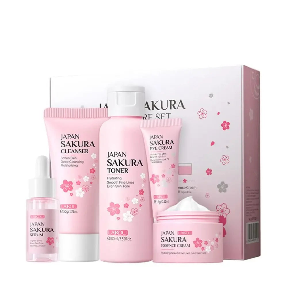 LAIKOU Sakura Skin Care Set Facial Cleanser Eye Creams Face Cream Serum Lotion Toner Moisturizing Face Care Kit - My Vixen Vault
