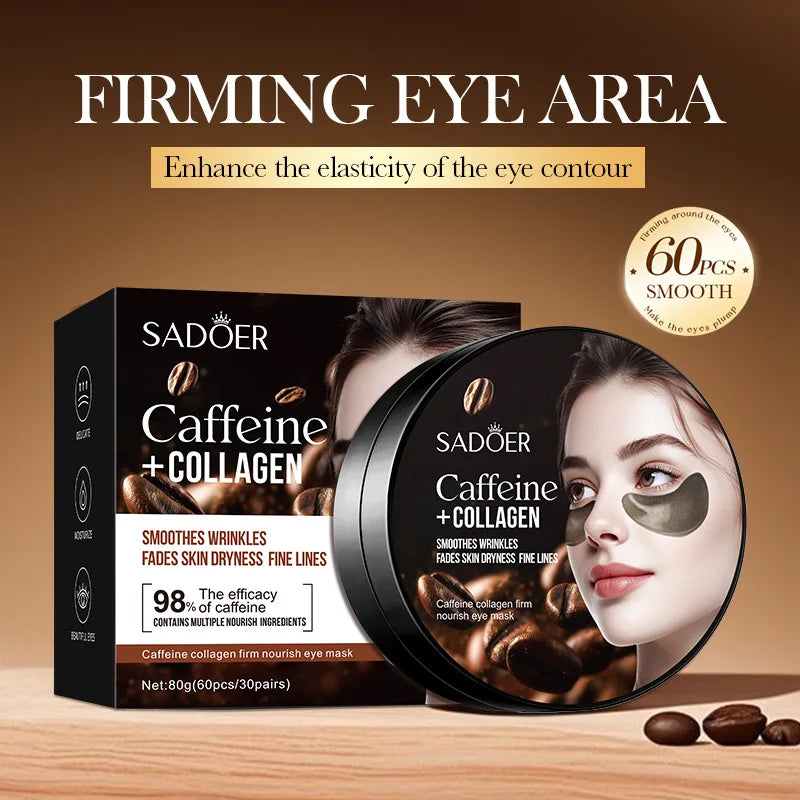 60pcs SADOER Caffeine Crystal Collagen Eye Mask Anti Dark Circles Ant -Aging Anti Wrinkles Moisturizing Eye Patches Skin Care - Beauty Collection Studio