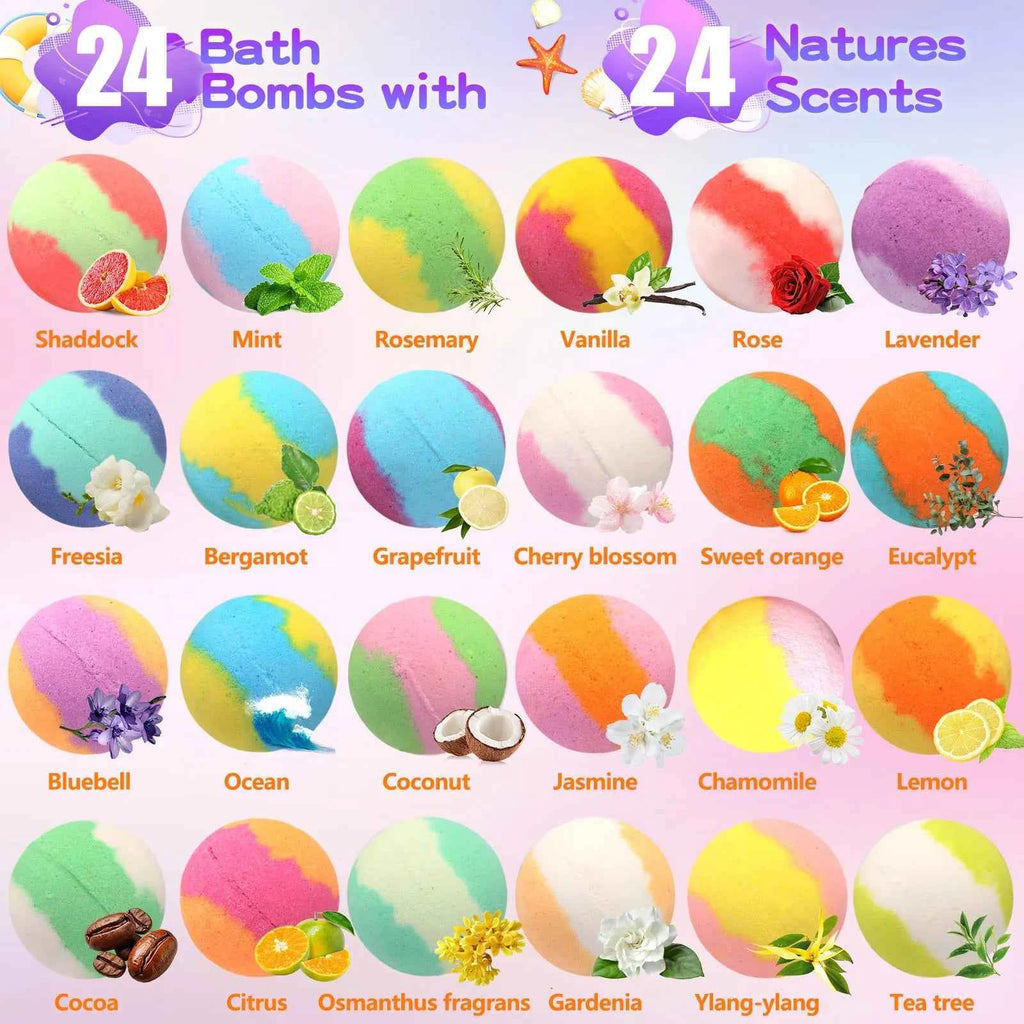 Bath Bombs for Kids with Surprise Inside, 24 Pack Natural Organic Kids Bubble Bath Fizzy for Girls Boys with Bath Toys Inside
