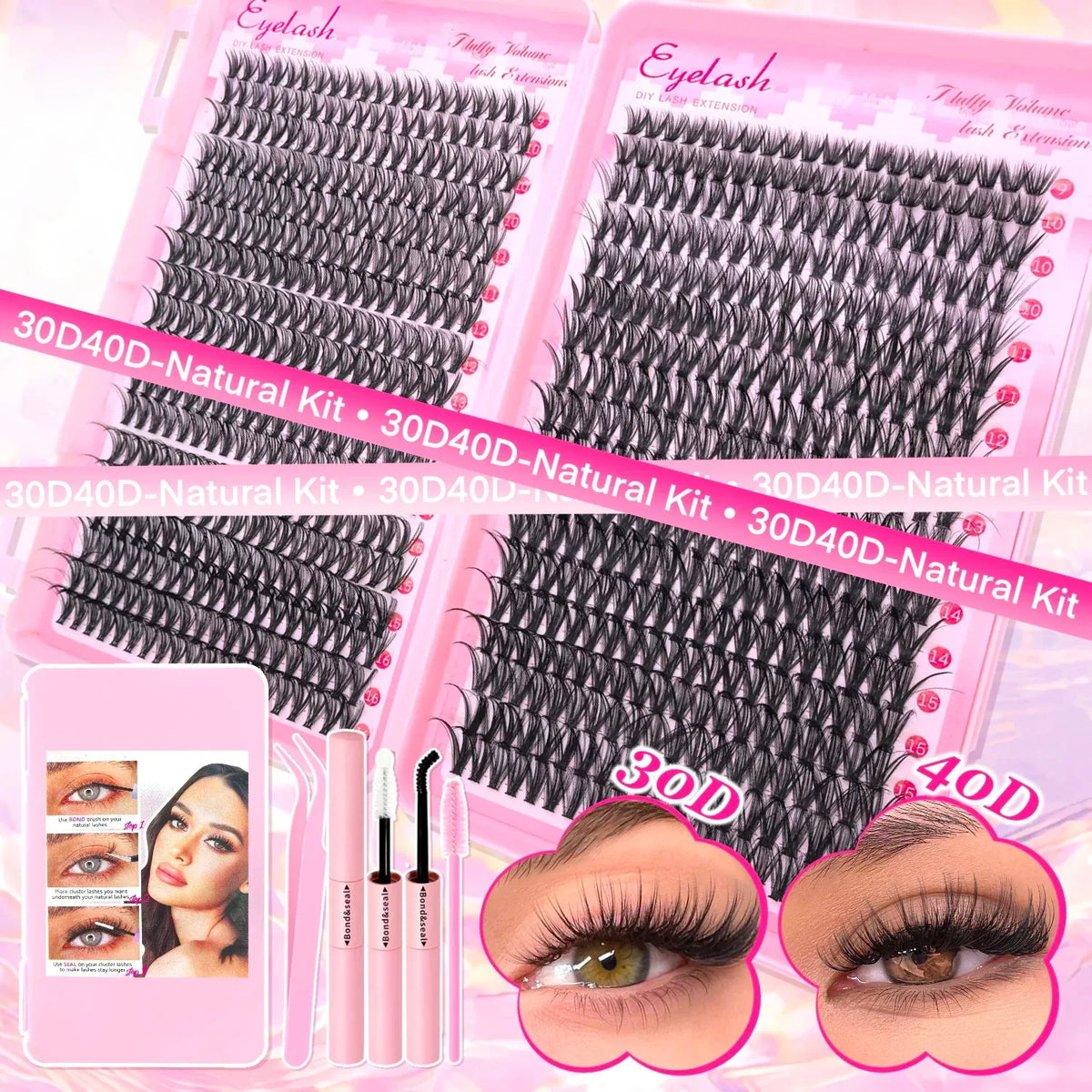 DIY Lash Extension Kit Clusters Individual Eyelashes Kit 9-16mm with Bond and Seal Wispy Natural Mange Lashes - My Vixen Vault