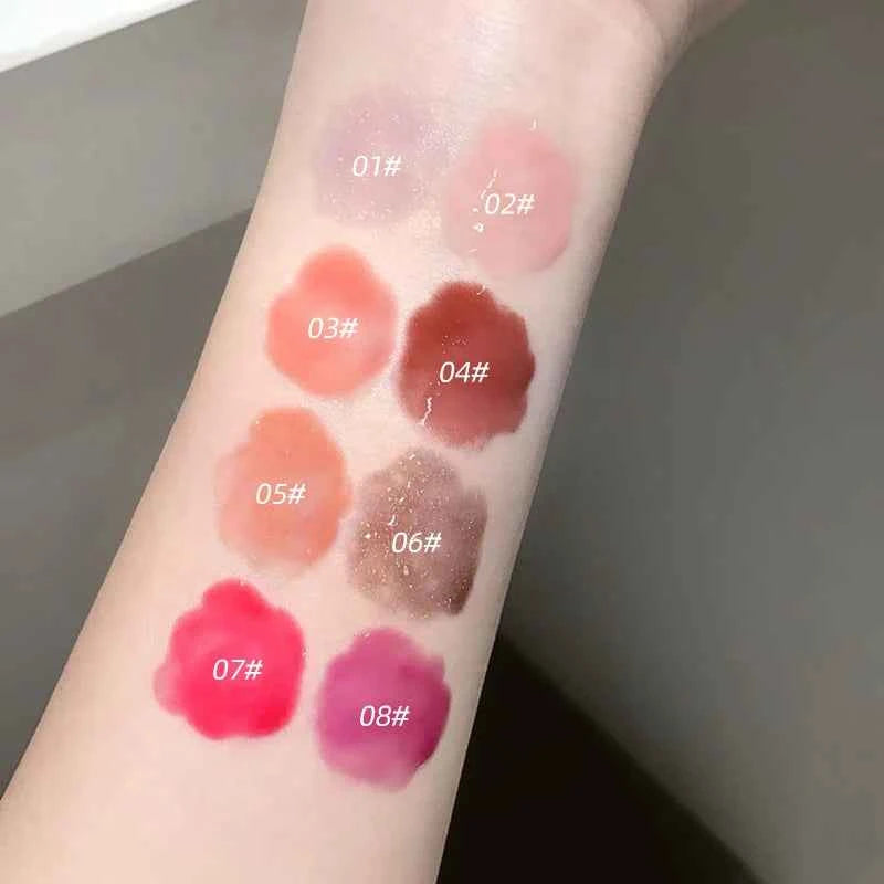 Gege Bear Glittering Mirror Lip Glaze, Watery Shimmering Light Lip Gloss Makeup 8 Colors, Hydrating Moisturizing, Long Lasting.
