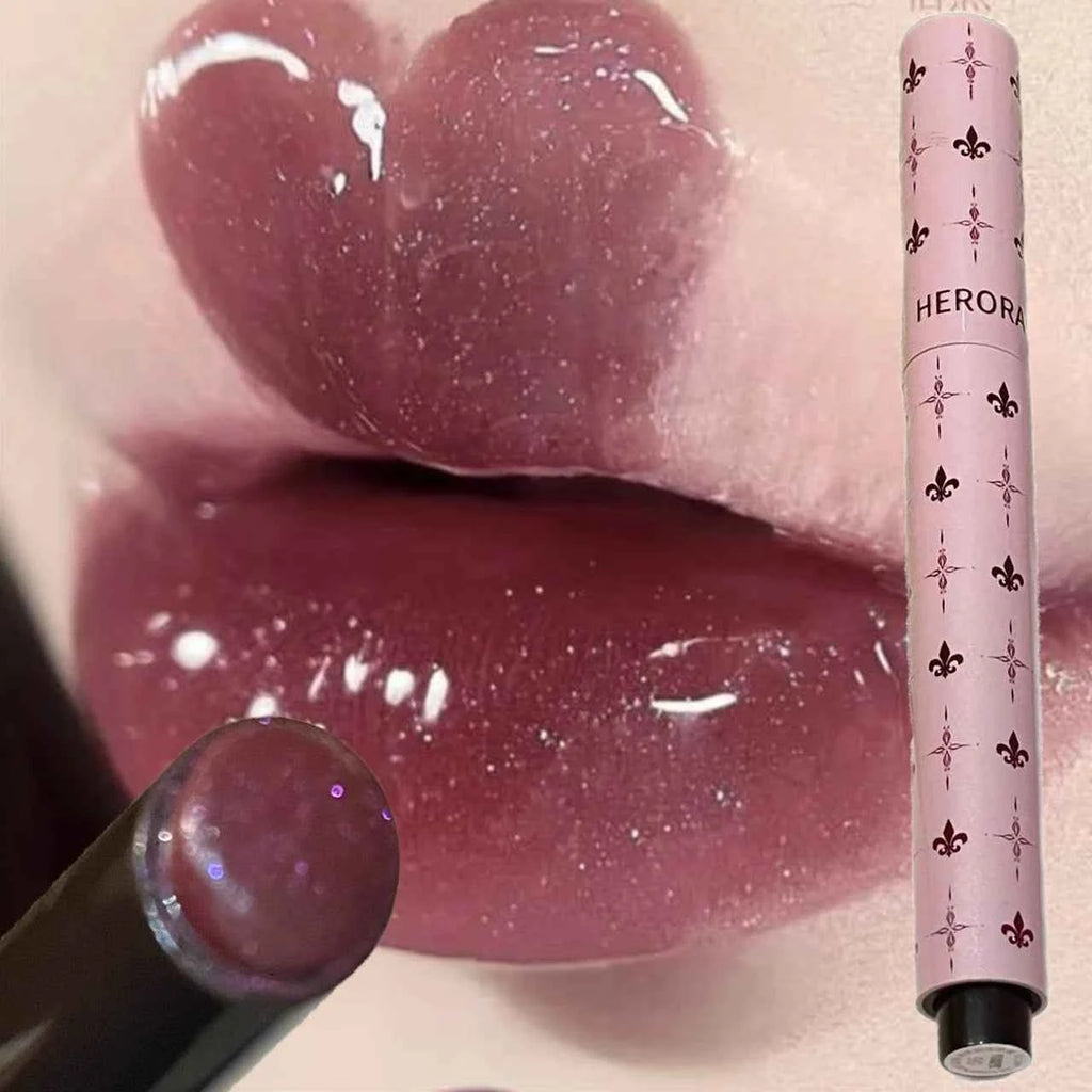 Mulberry Purple Shimmer Lip Jelly Pen Moisturizing Mirror Water Light Solid Lip Gloss Film-forming Non-Fading Gloss Lipstick.