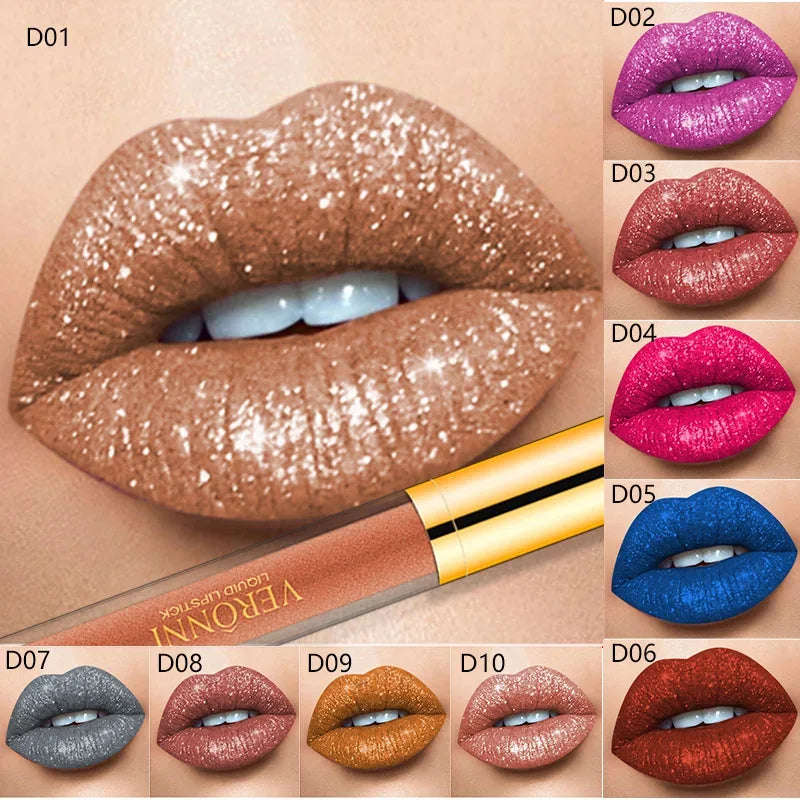 15 Color Glitter Liquid Lipsticks Shimmer Shiny Lipgloss Pearlescent Lip Tint Waterproof Long Lasting Matte Diamond Lips Glaze - My Vixen Vault