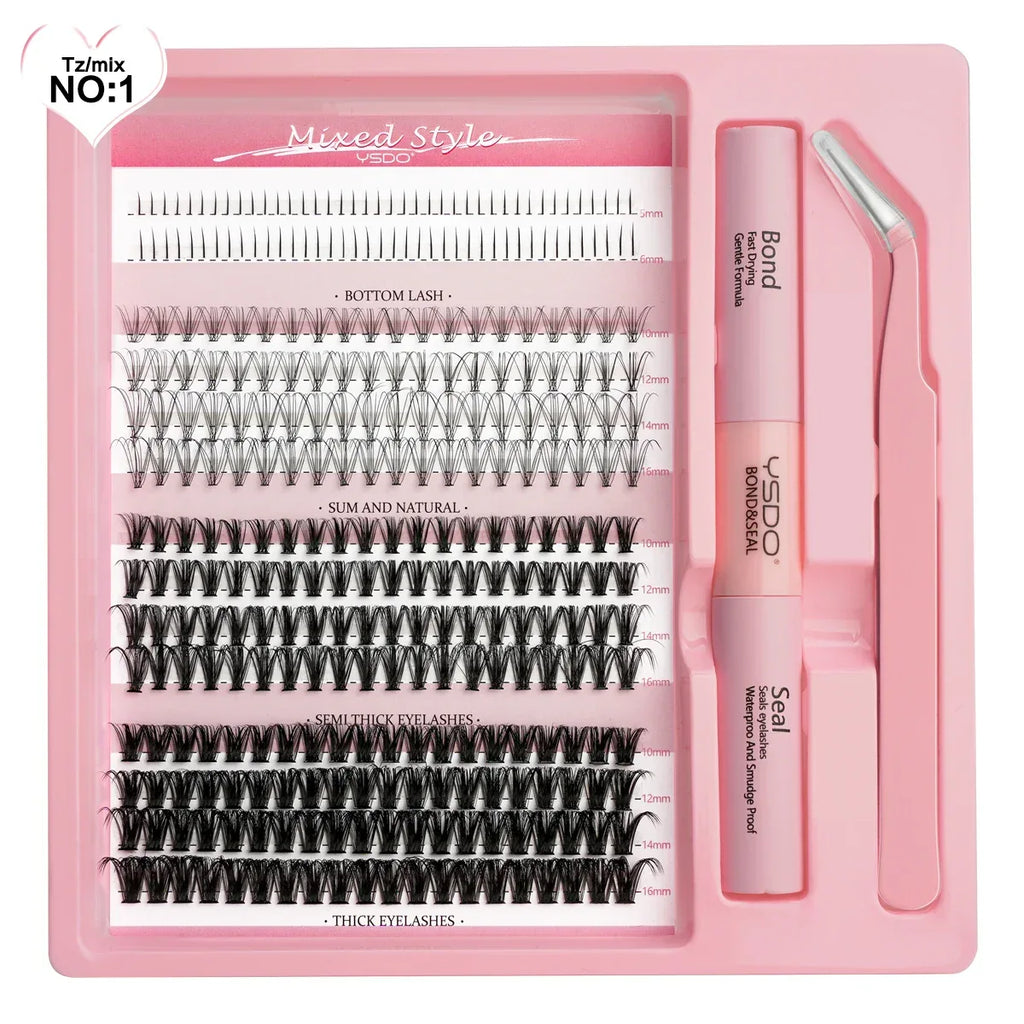 DIY Lash Extension Kit Lash Individual Lashes Clusters8-16mm With Waterproof Lash Bond And Seal Eyelash Tweezers Lash Kit - My Vixen Vault