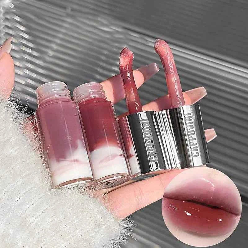 Grayish Pink Lip Gloss Water Light Long Lasting Clear Moisturize Mirror Red Lip Tint Non Stick Cup Liquid Lipstick Makeup.