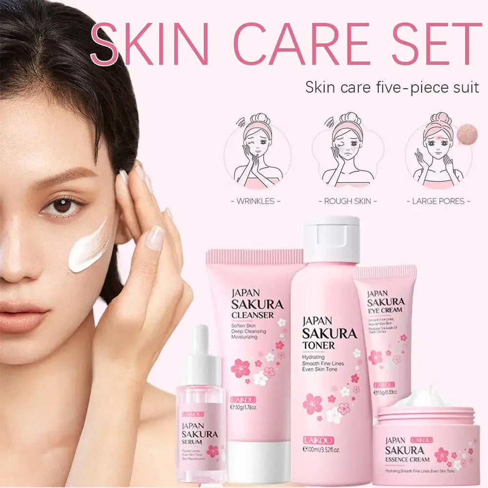 5/3pcs/Set Sakura Skin Care Sets Face Cream Serum Toner Facial Cleanser Sunscreen Eye Cream Gift Box Face Skin Care Set Product - My Vixen Vault