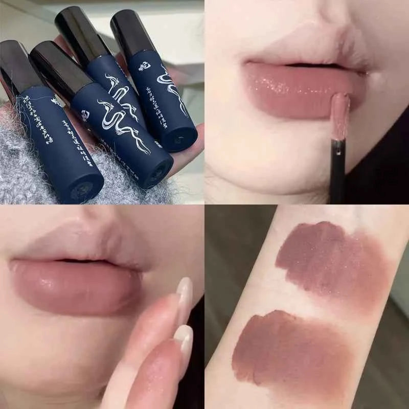 Velvet Matte Lip Glaze Shimmer Nude Lip Mud Waterproof Grey Pink Liquid Lipstick Long-lasting Non-drying Red Lip Gloss Cosmetics.