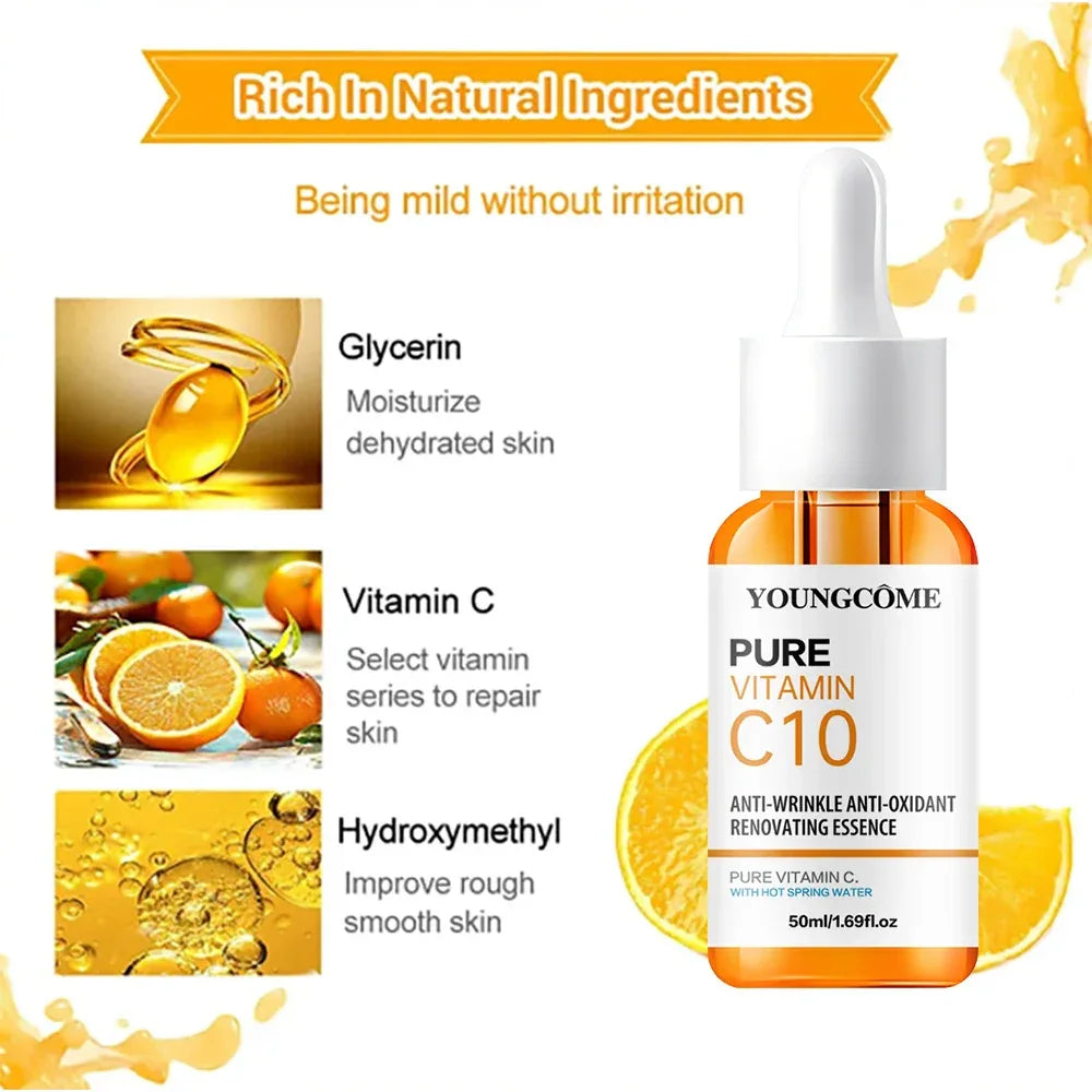 Vitamin C Facial Essence Hyaluronic Acid Dark Skin Brighten Serum Fade Fine Lines Moisturizing Repair Dull Serum Face Skin Care - My Vixen Vault