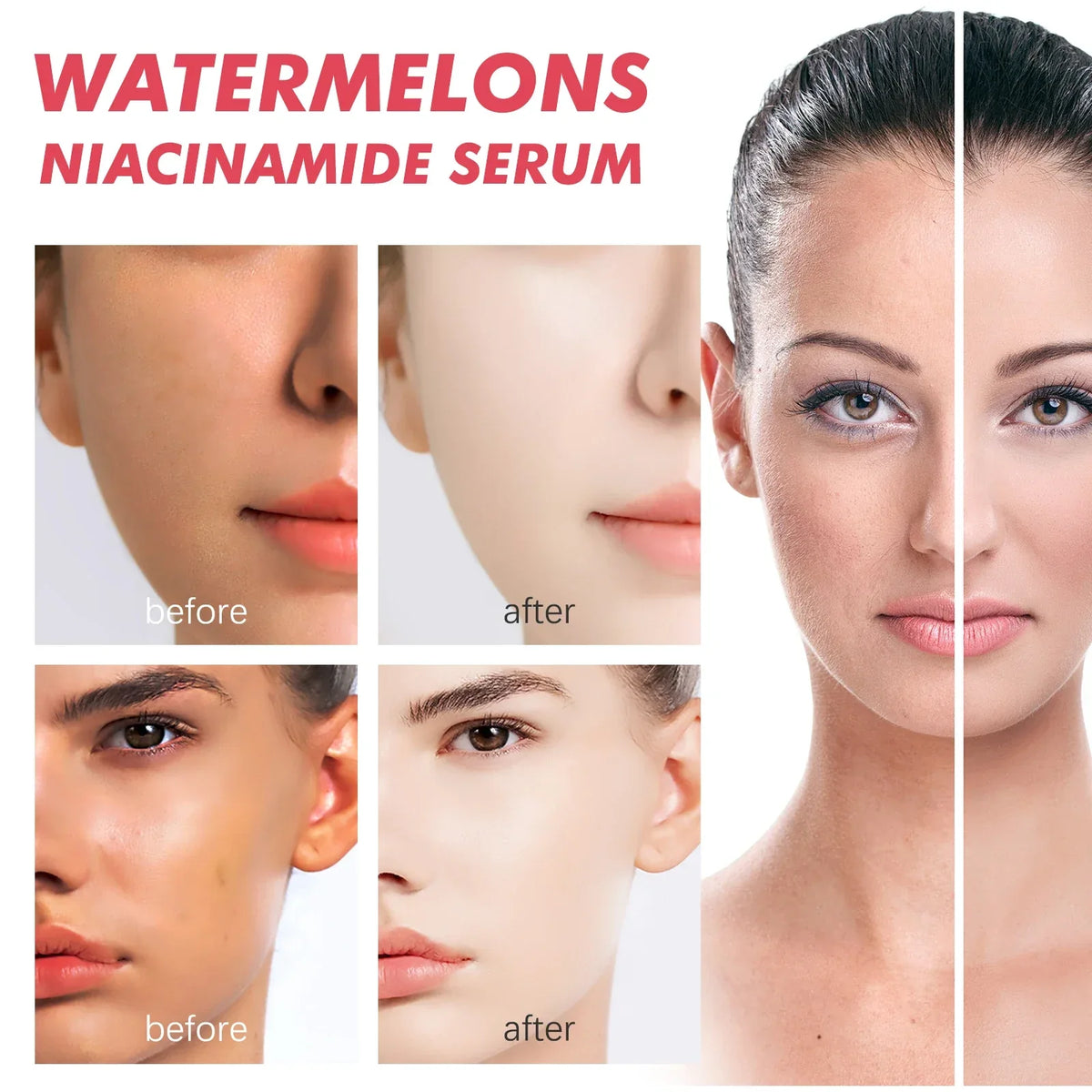 Watermelon Niacinamide Brightening Essence Light Bulb Design W/ Hyaluronic Acid Vitamin E Lightweight Hydrating Face Makeup - My Vixen Vault