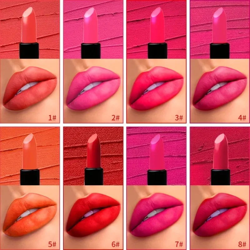 8 Colors Super Cute Girls Lipstick, Pink Polka Dots Design Long Lasting Non-fading Waterproof Velvet Lip Color, Non-Stick Cup - My Vixen Vault