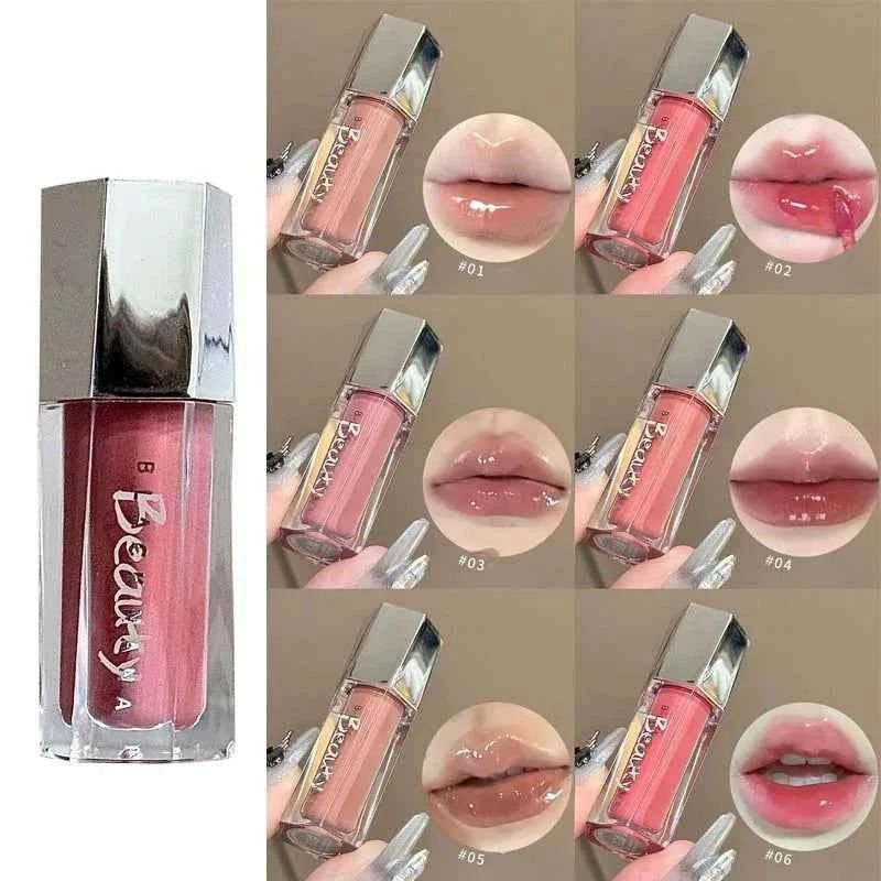 Ice Transparent Brown Lip Gloss Moisturizing Glossy Liquid Lipstick Water Light Glass Mirror Lip Glaze Long-lasting Beauty Lips.