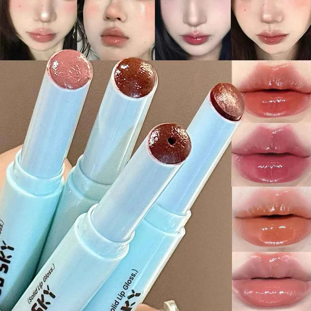 4 Colors Solid Lip Gloss Stick Mint Non-Sticky Glass Shine Lip Balm Hydrating Water Light Lipstick Tint Natural Look Makeup.