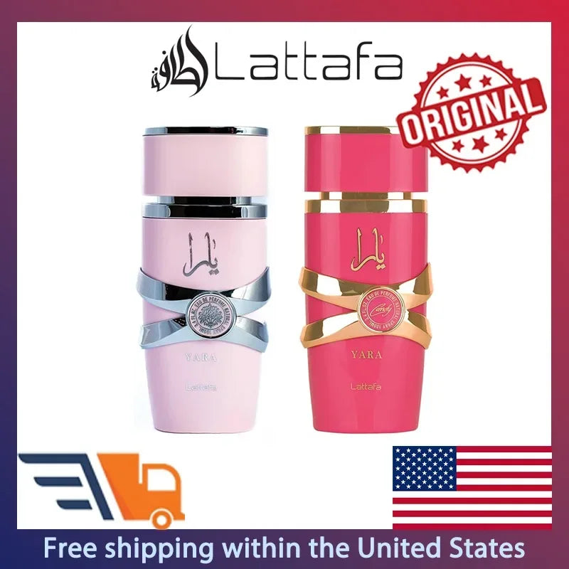 Lattafa Yara 2 Piece Set Eau de Parfum Femmen Spray 100ml Original Arab Perfumes Lasting Floral Pheromones Perfume Makeup 3.4 Oz.