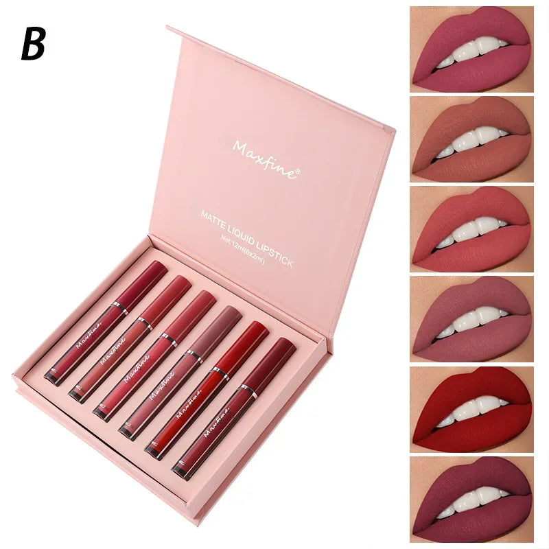 Matte Lip Gloss Set 6 Color Lipstick Smooth And Lasting Display Lip Gloss Waterproof Moisturizing Lipstick Holiday Gift Box Set - My Vixen Vault