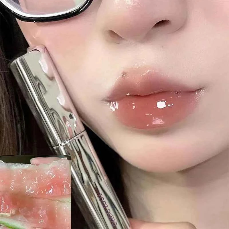 Silver Tube Five-color Clear Water Gloss Lip Gloss Moisturizing Mirror Crystal Jelly Lip Glaze Watery Texture Lip Tint Makeup.