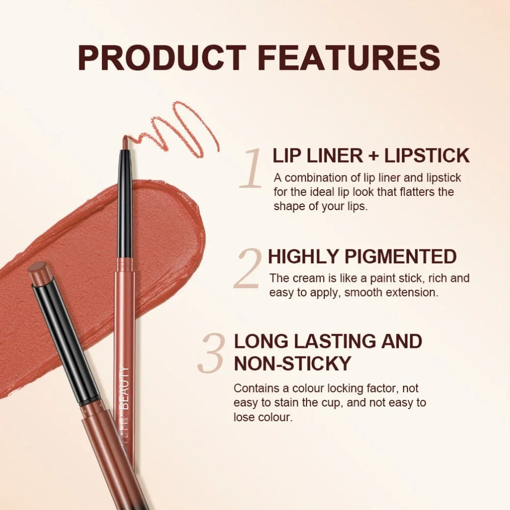 Lipliner Pencil Lipstick Set Matte Nude Red Contour Tint Lipstick Long Lasting Non-stick Cup Lipliner Makeup Lip Stain Pen - Beauty Collection Studio
