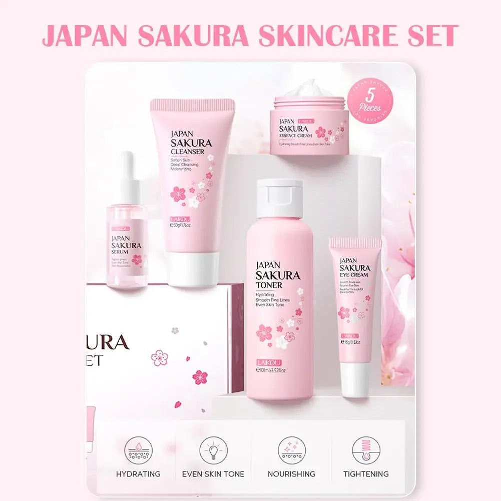 5/3pcs/Set Sakura Skin Care Sets Face Cream Serum Toner Facial Cleanser Sunscreen Eye Cream Gift Box Face Skin Care Set Product - My Vixen Vault