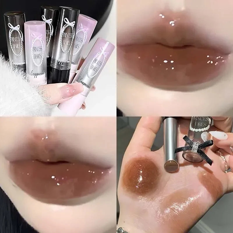 Pink Crystal Mirror Glass Solid Lip Gloss Round Tube Water Light Lipstick Clear Jelly Lip Glaze Nude Brown Moisturizing Lip Tint - My Vixen Vault