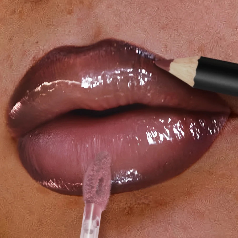 3PCS Glossy Lip Set, Shimmer Lip Gloss + Lip Oil + Lip Liner, Nourishing, Non-Sticky, High Shine, Daily Makeup - Beauty Collection Studio