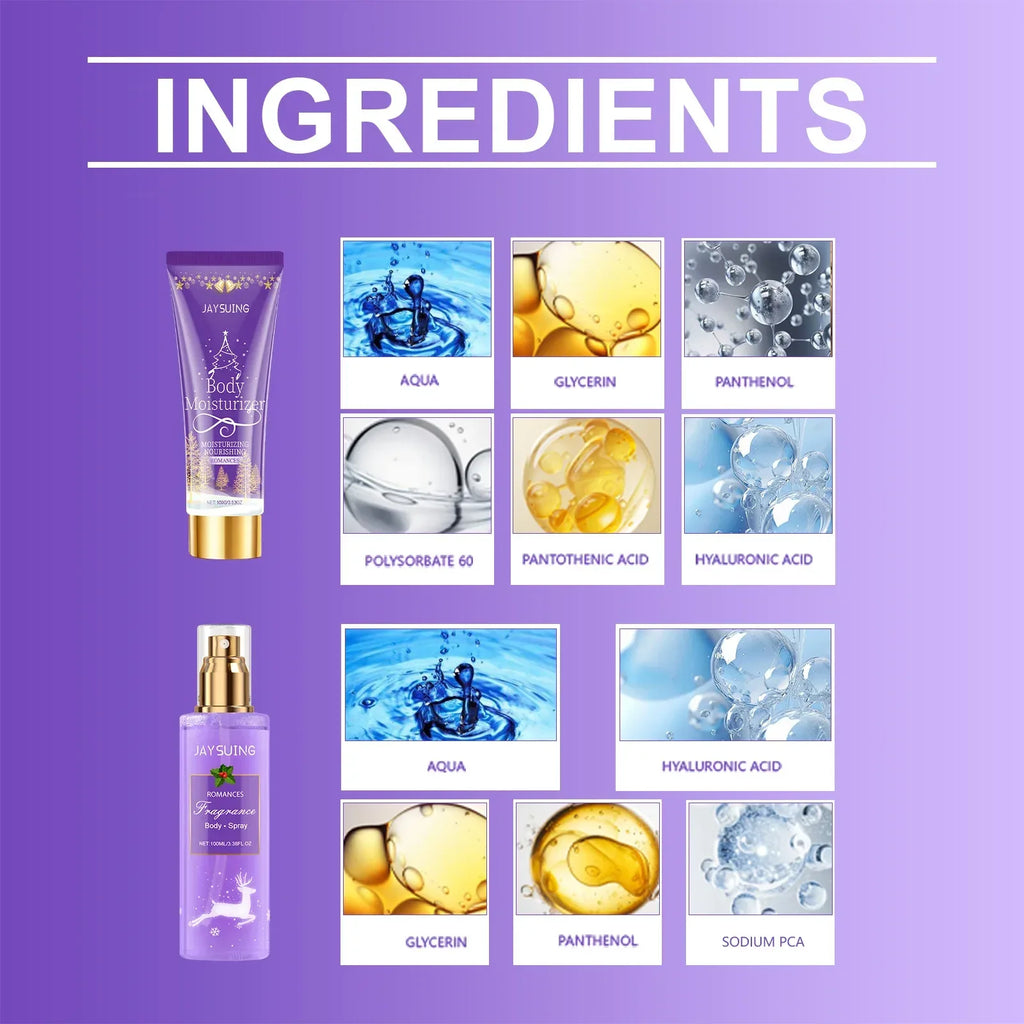 Jaysuing Christmas Fragrance Body Care Set Holiday Gift Set Body Lotion Body Mist Moisturizing Skin Care with Shea Butter 2 pcs.
