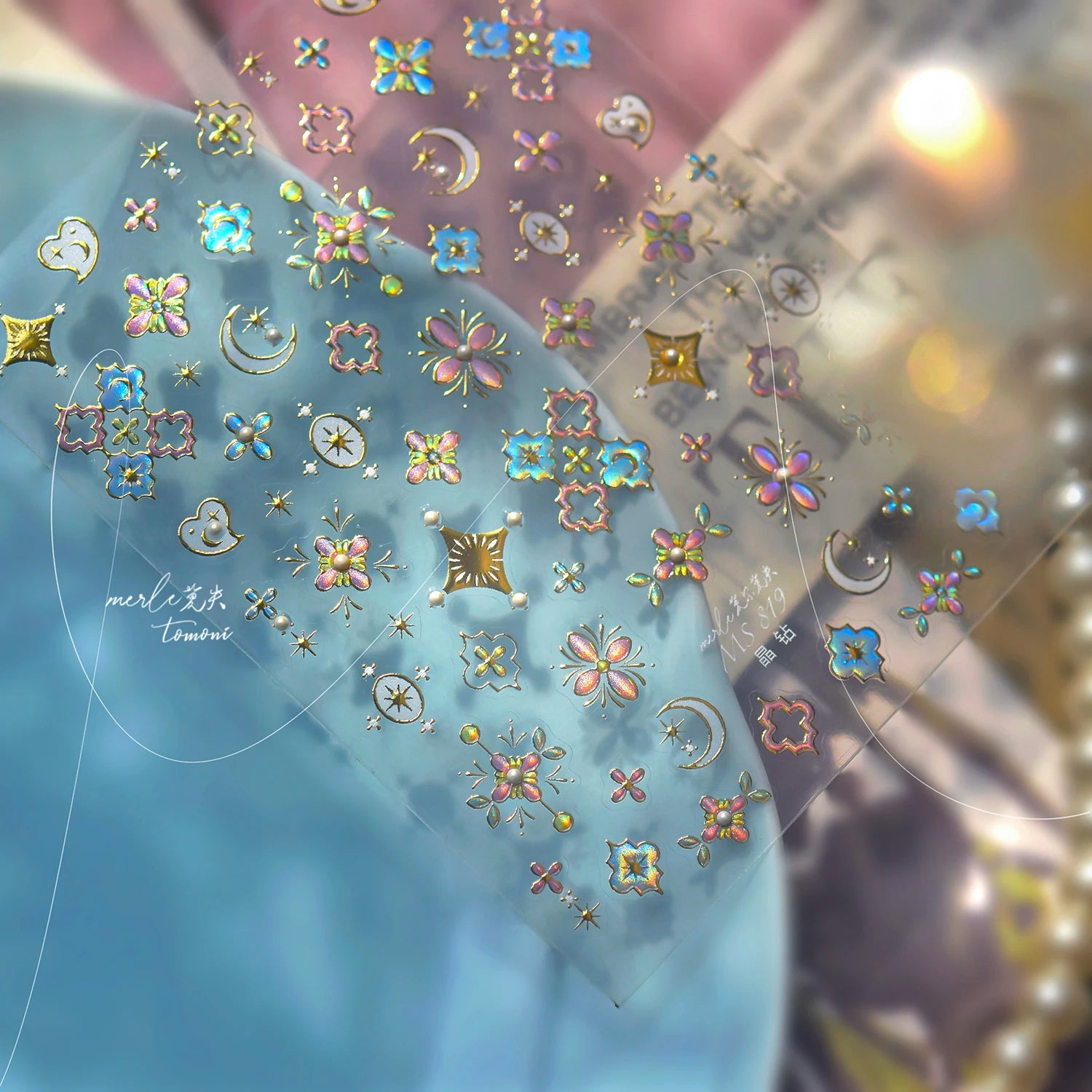 1PCS 5D Picture Frame Style Nail Art Stickers Relief Necklace Gemstone Nail Art Accessories Temperament Girl Stickers