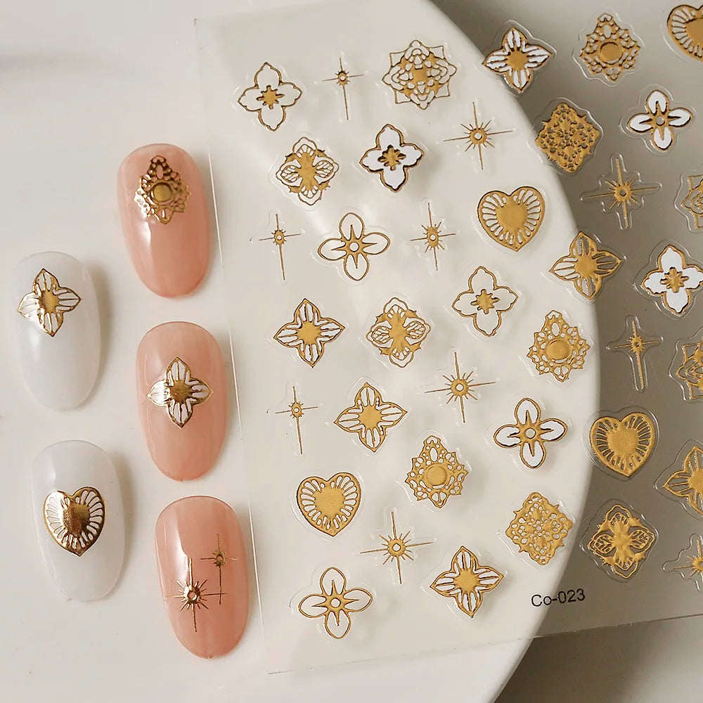 1PCS 5D Picture Frame Style Nail Art Stickers Relief Necklace Gemstone Nail Art Accessories Temperament Girl Stickers