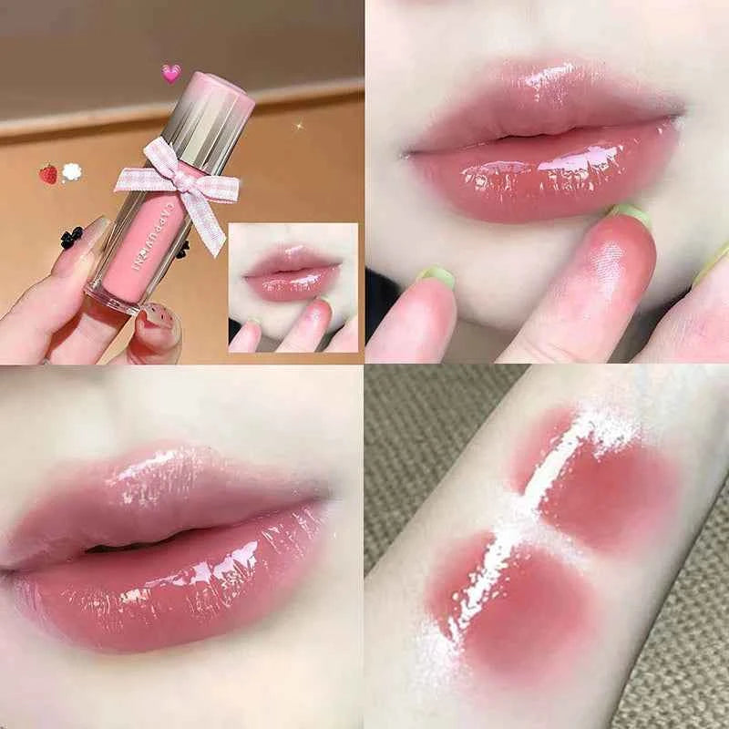 Mirror Lip Glaze Moisturizing Waterproof Forming Quickly Grape Purple Water Light Lip Gloss Non-Sticky Red Jelly Lipstick Makeup.