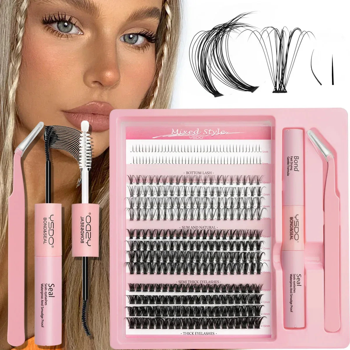 DIY Lash Extension Kit Lash Individual Lashes Clusters8-16mm With Waterproof Lash Bond And Seal Eyelash Tweezers Lash Kit - My Vixen Vault