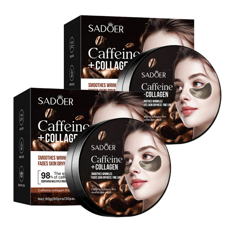 60pcs SADOER Caffeine Crystal Collagen Eye Mask Anti Dark Circles Ant -Aging Anti Wrinkles Moisturizing Eye Patches Skin Care - Beauty Collection Studio