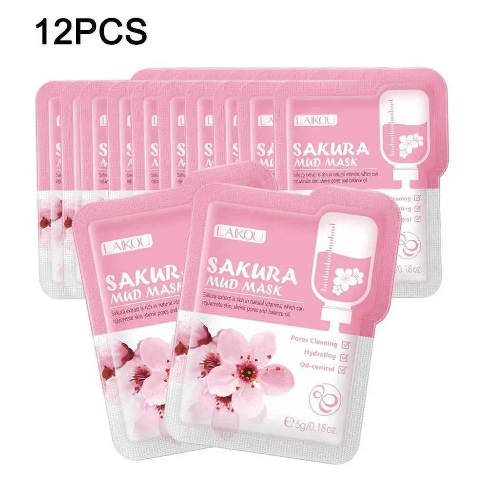 12pcs Sakura Mud mask Brightening Hydrating Face Mask Luminious Skin Clean Facial Cleansing Clay Hydrating Anti Wrinkle Skincare